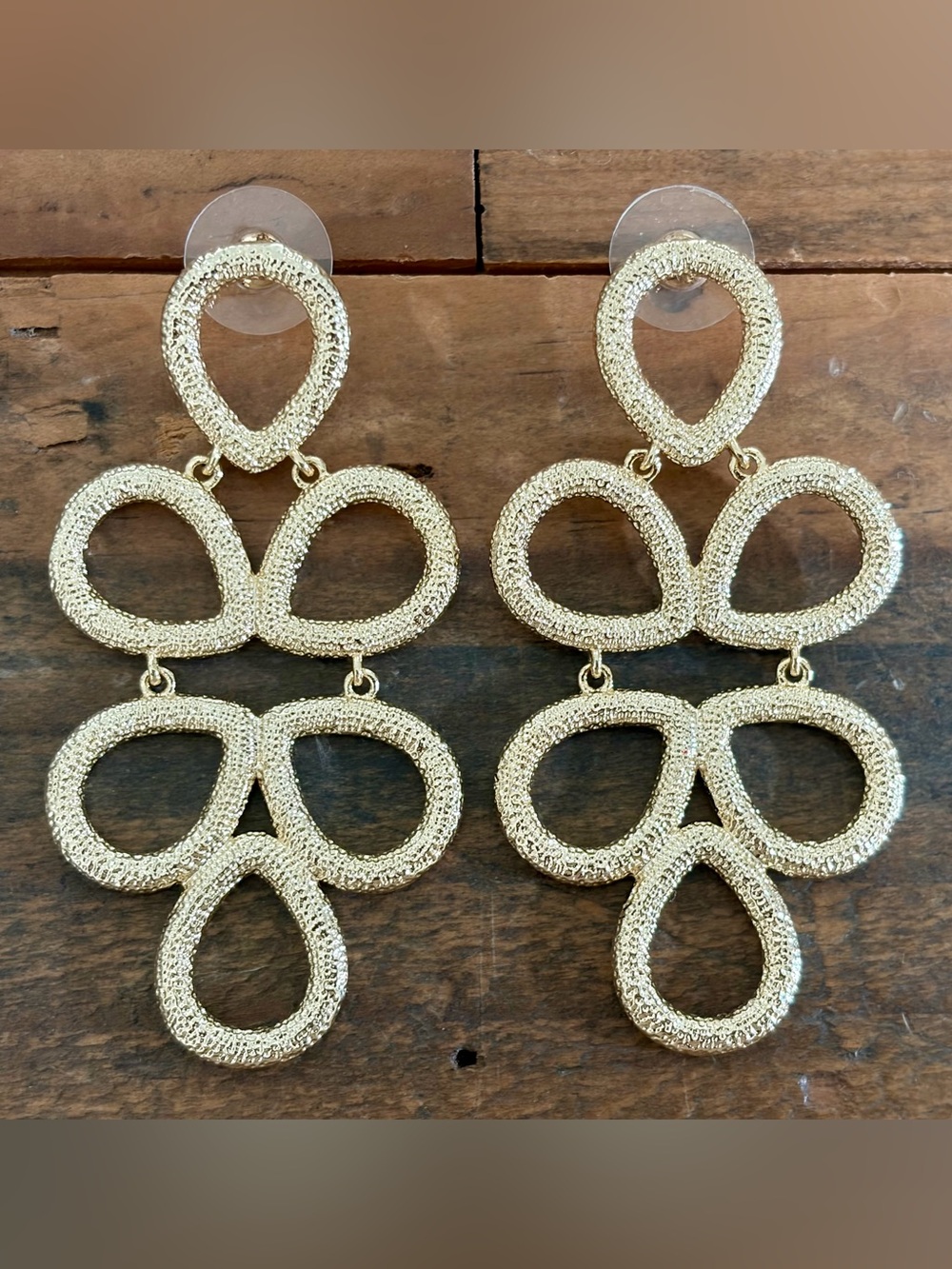 925 STERLING SILVER TEXTURED GOLD CHANDELIER STATEMENT DANGLE EARRINGS 2.5”